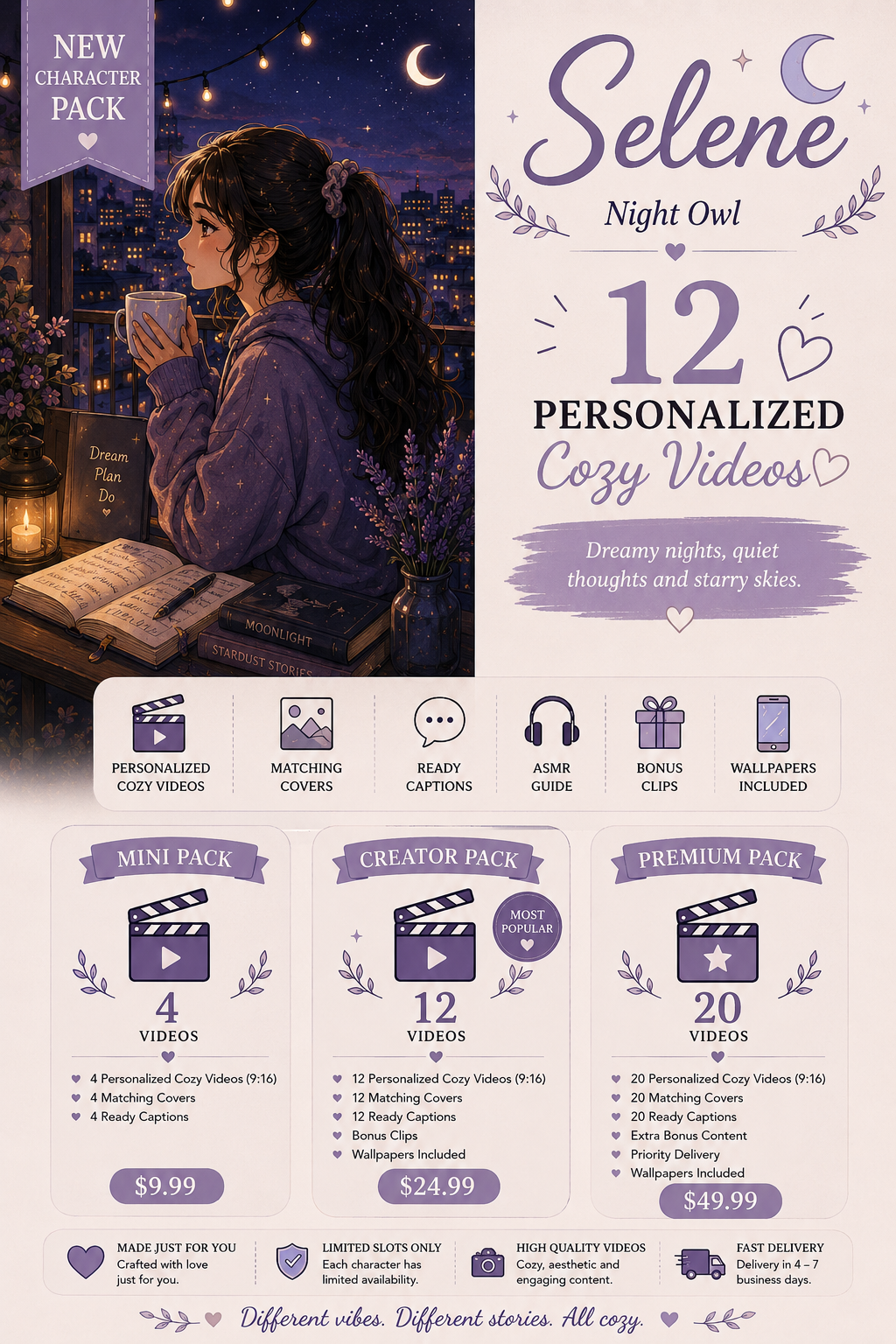 🌙 Selene Cozy Creator Pack | Personalized Night Aesthetic Video Bundle