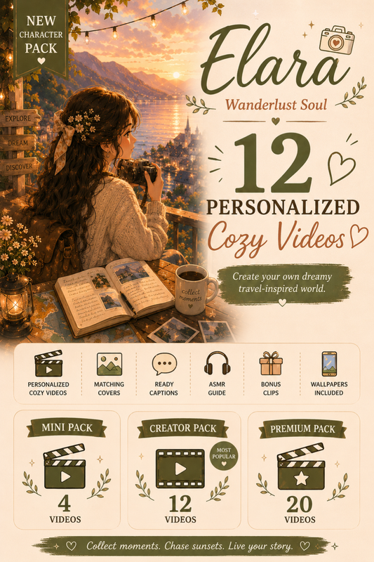 📷 Elara Wanderlust Cozy Creator Pack | Personalized Cozy Videos